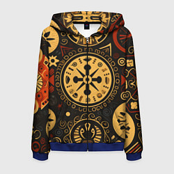Толстовка 3D на молнии мужская Узор в славянском стиле на тёмном фоне, цвет: 3D-синий