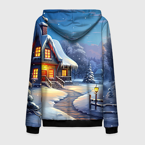 Мужская толстовка на молнии Новый год зимний фон / 3D-Черный – фото 2