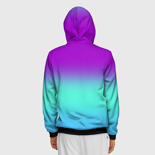 Мужская толстовка на молнии Фиолетовый бирюзовый голубой неоновый градиент / 3D-Черный – фото 4