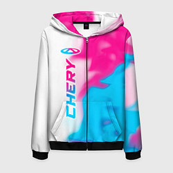 Толстовка 3D на молнии мужская Chery neon gradient style по-вертикали, цвет: 3D-черный