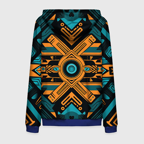 Мужская толстовка на молнии Геометрический узор в стиле ацтеков / 3D-Синий – фото 2