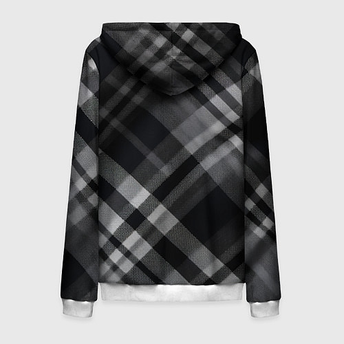 Мужская толстовка на молнии Черно-белая диагональная клетка в шотландском стил / 3D-Белый – фото 2