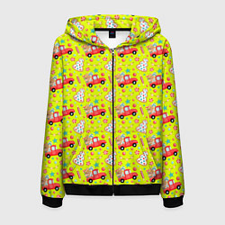 Толстовка 3D на молнии мужская Красная машина с подарками, цвет: 3D-черный