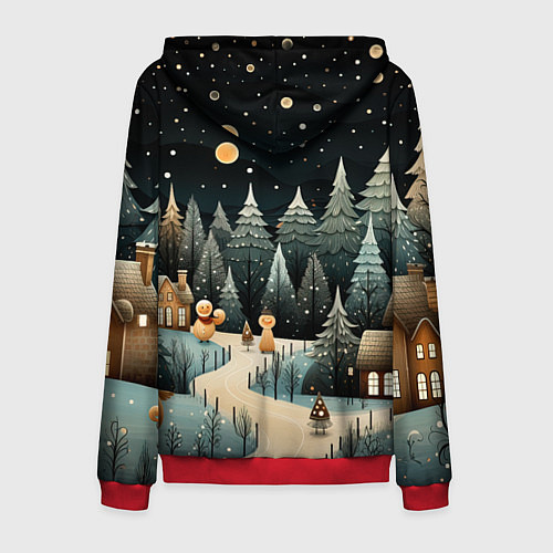 Мужская толстовка на молнии Волшебная ночь в деревне / 3D-Красный – фото 2