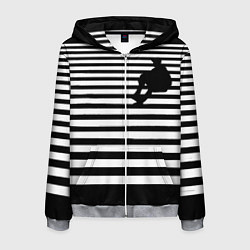 Толстовка 3D на молнии мужская Силуэт на чёрно белом полосы, цвет: 3D-меланж
