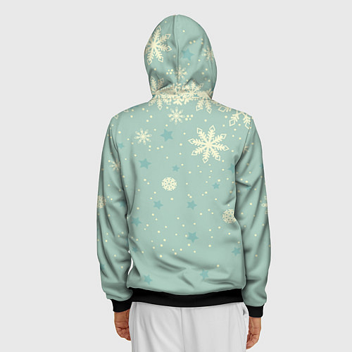 Мужская толстовка на молнии Снежинки и звезды на матно зеленем / 3D-Черный – фото 4