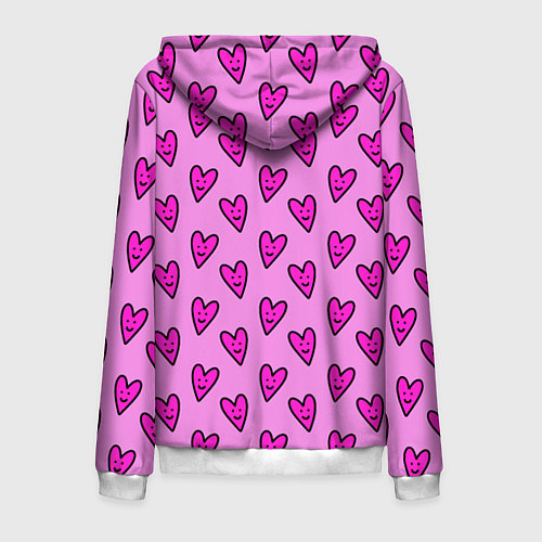 Мужская толстовка на молнии Розовые сердечки каракули / 3D-Белый – фото 2