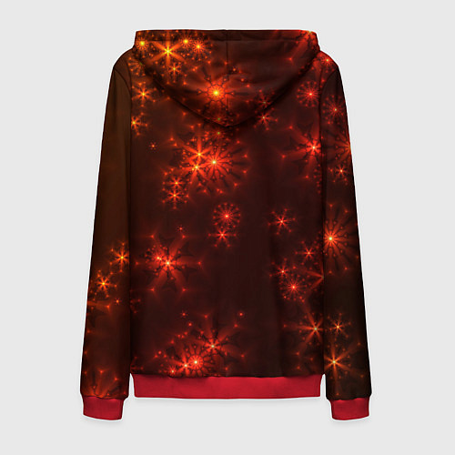 Мужская толстовка на молнии Абстрактные светящиеся красно оранжевые снежинки / 3D-Красный – фото 2