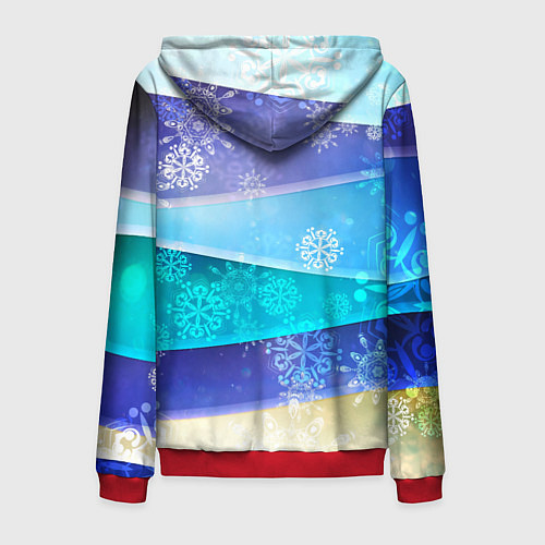 Мужская толстовка на молнии Абстрактный синий волнистый фон со снежинками / 3D-Красный – фото 2