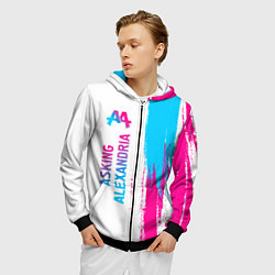 Толстовка 3D на молнии мужская Asking Alexandria neon gradient style по-вертикали, цвет: 3D-черный — фото 2