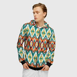 Толстовка 3D на молнии мужская Орнамент икат - имитация аткласной ткани, цвет: 3D-черный — фото 2