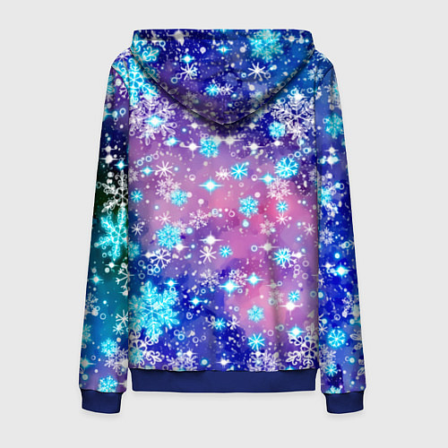 Мужская толстовка на молнии Снежинки - морозный паттерн / 3D-Синий – фото 2