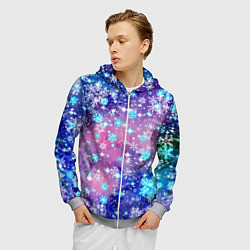 Толстовка 3D на молнии мужская Снежинки - морозный паттерн, цвет: 3D-меланж — фото 2