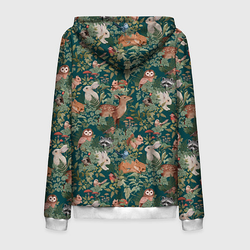 Мужская толстовка на молнии Goblincore - лес зверей / 3D-Белый – фото 2