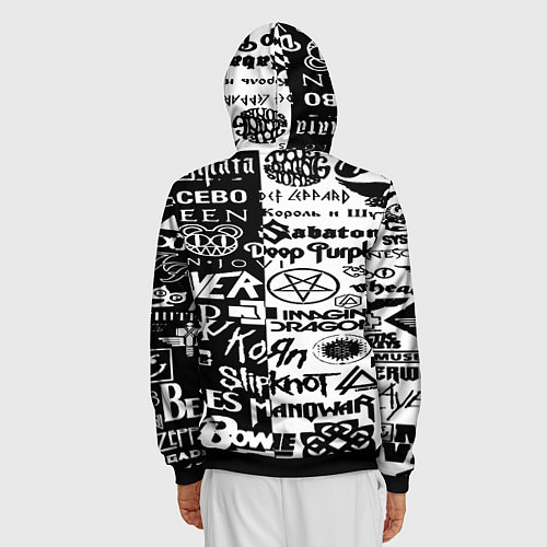 Мужская толстовка на молнии Логотипы лучших групп черно белый / 3D-Черный – фото 4