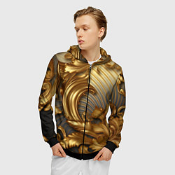 Толстовка 3D на молнии мужская Золотая текстура и абстракции, цвет: 3D-черный — фото 2
