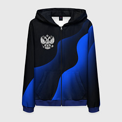 Толстовка 3D на молнии мужская Герб РФ - глубокий синий, цвет: 3D-синий
