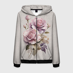 Мужская толстовка на молнии Нежные розовые розы на стене