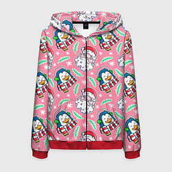 Толстовка 3D на молнии мужская Персонажи новогодние, цвет: 3D-красный