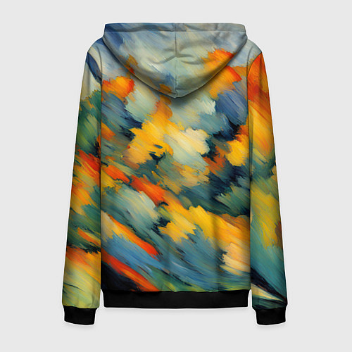 Мужская толстовка на молнии Жёлтые и синие мазки / 3D-Черный – фото 2