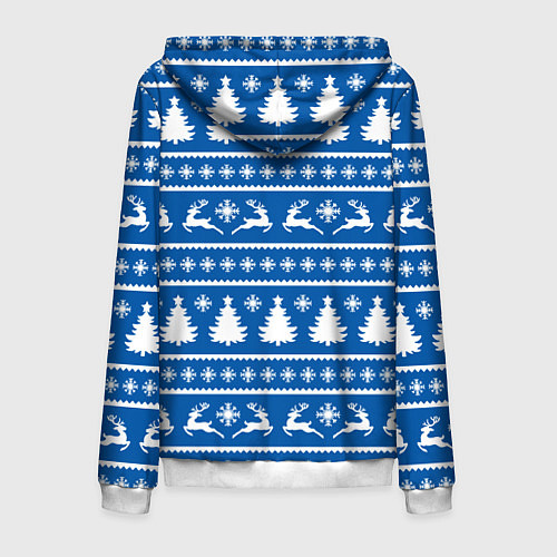 Мужская толстовка на молнии Синий свитер с новогодними оленями / 3D-Белый – фото 2