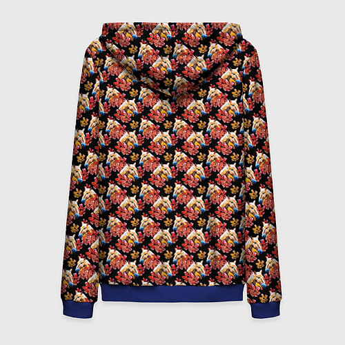 Мужская толстовка на молнии Лошади и цветы на чёрном фоне / 3D-Синий – фото 2