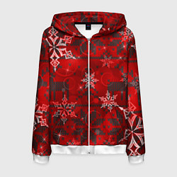 Толстовка 3D на молнии мужская Рождественские узоры снежинки, цвет: 3D-белый