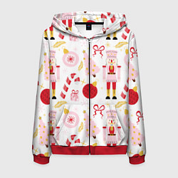Толстовка 3D на молнии мужская Щелкунчик в розовом цвете, цвет: 3D-красный