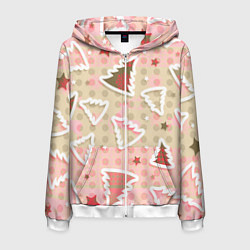 Толстовка 3D на молнии мужская Розовые узоры ёлки, цвет: 3D-белый