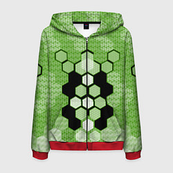 Мужская толстовка на молнии Зелёная кибер броня hexagons