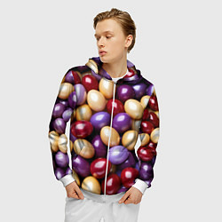 Толстовка 3D на молнии мужская Красные и фиолетовые пасхальные яйца, цвет: 3D-белый — фото 2