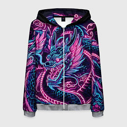 Мужская толстовка на молнии Neon Japanese dragon - irezumi