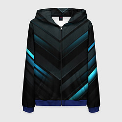 Толстовка 3D на молнии мужская Синее неоновое свечение геометрическая темная абст, цвет: 3D-синий