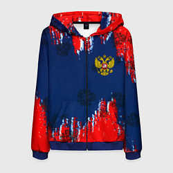 Толстовка 3D на молнии мужская Россия спорт краски текстура, цвет: 3D-синий