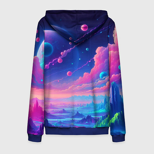 Мужская толстовка на молнии Fantastic space landscape - neon glow / 3D-Синий – фото 2