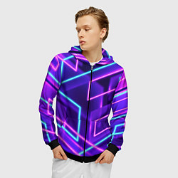 Толстовка 3D на молнии мужская Neon Geometric, цвет: 3D-черный — фото 2