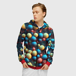 Толстовка 3D на молнии мужская Разноцветные шарики молекул, цвет: 3D-красный — фото 2