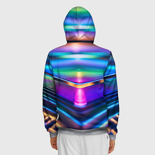 Мужская толстовка на молнии Неоновые линии платформы / 3D-Меланж – фото 4