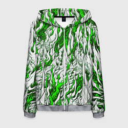 Толстовка 3D на молнии мужская Белый и зелёный узор, цвет: 3D-меланж