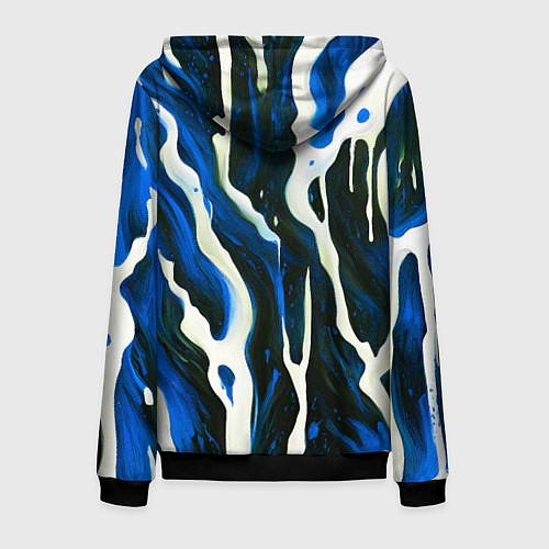 Мужская толстовка на молнии Текучая краска белая и синяя / 3D-Черный – фото 2