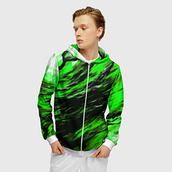 Толстовка 3D на молнии мужская Чёрная и зелёная буря, цвет: 3D-белый — фото 2
