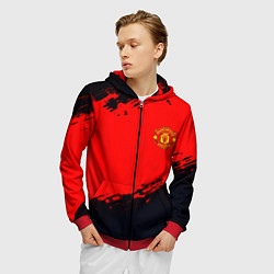 Толстовка 3D на молнии мужская Manchester United colors sport, цвет: 3D-красный — фото 2