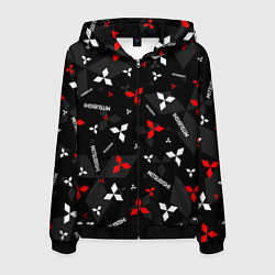 Толстовка 3D на молнии мужская Mitsubishi - logo pattern, цвет: 3D-черный