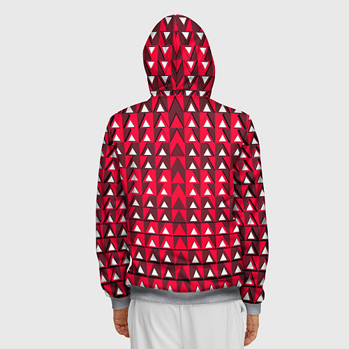 Мужская толстовка на молнии Белые треугольники на красном фоне / 3D-Меланж – фото 4
