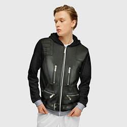 Толстовка 3D на молнии мужская Terminator first - leather jacket, цвет: 3D-меланж — фото 2
