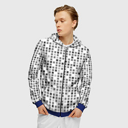 Толстовка 3D на молнии мужская Серые квадраты на белом фоне, цвет: 3D-синий — фото 2