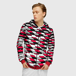 Толстовка 3D на молнии мужская Красные четырёхугольники на белом фоне, цвет: 3D-красный — фото 2