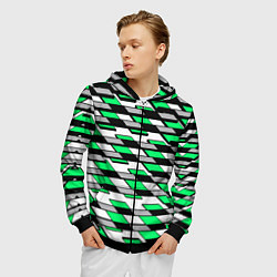 Толстовка 3D на молнии мужская Зелёные четырёхугольники на белом фоне, цвет: 3D-черный — фото 2