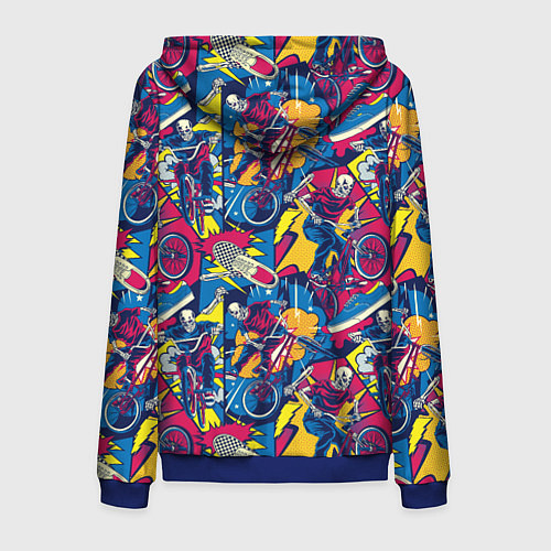 Мужская толстовка на молнии Езда на велосипеде BMX в стиле комиксов / 3D-Синий – фото 2