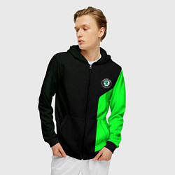 Толстовка 3D на молнии мужская Skoda pattern sport green, цвет: 3D-черный — фото 2